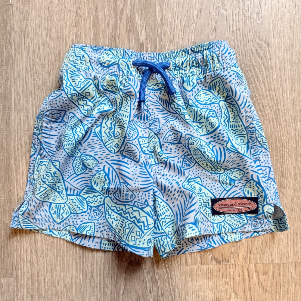 Vineyard Vines Toddler Boys Blue Green Fish Print Swim Trunks Shorts 2T
